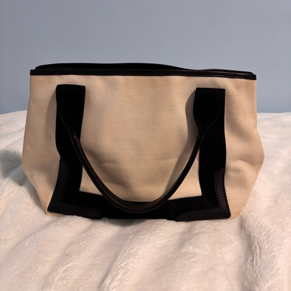 BALENCIAGA CABAS Denim Tote Bag Women White Navy Logo - Picture 4 of 7